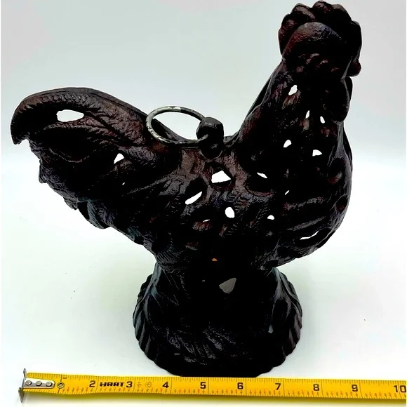 Vintage Rooster Chicken Lantern: Bronze Cast Iron Votive Tea Light Candle Holder